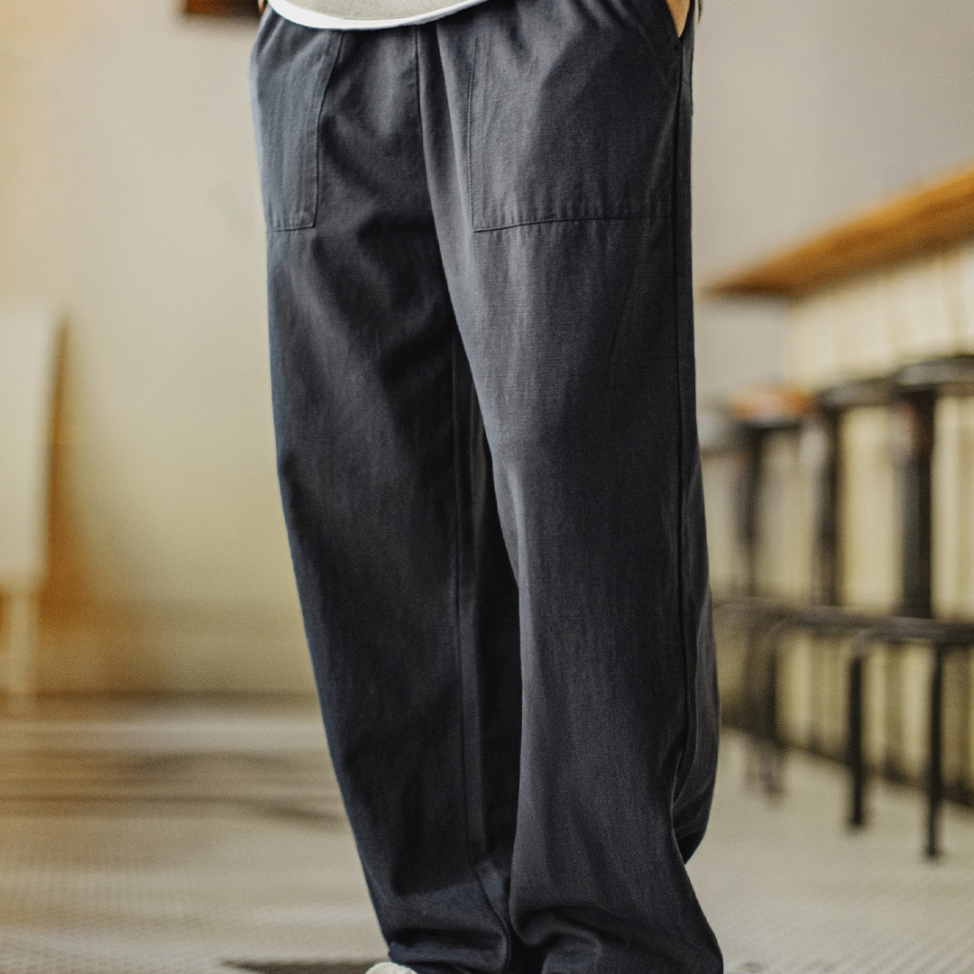 美式復古萊賽爾天絲貝克褲休閒束腳直筒藏青色長褲子男秋