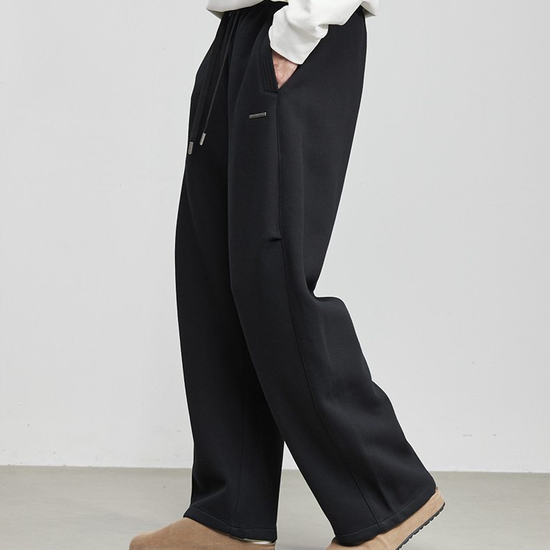 暖砂420g重磅加絨抽繩休閒褲冬季男純色保暖簡約百搭衛褲