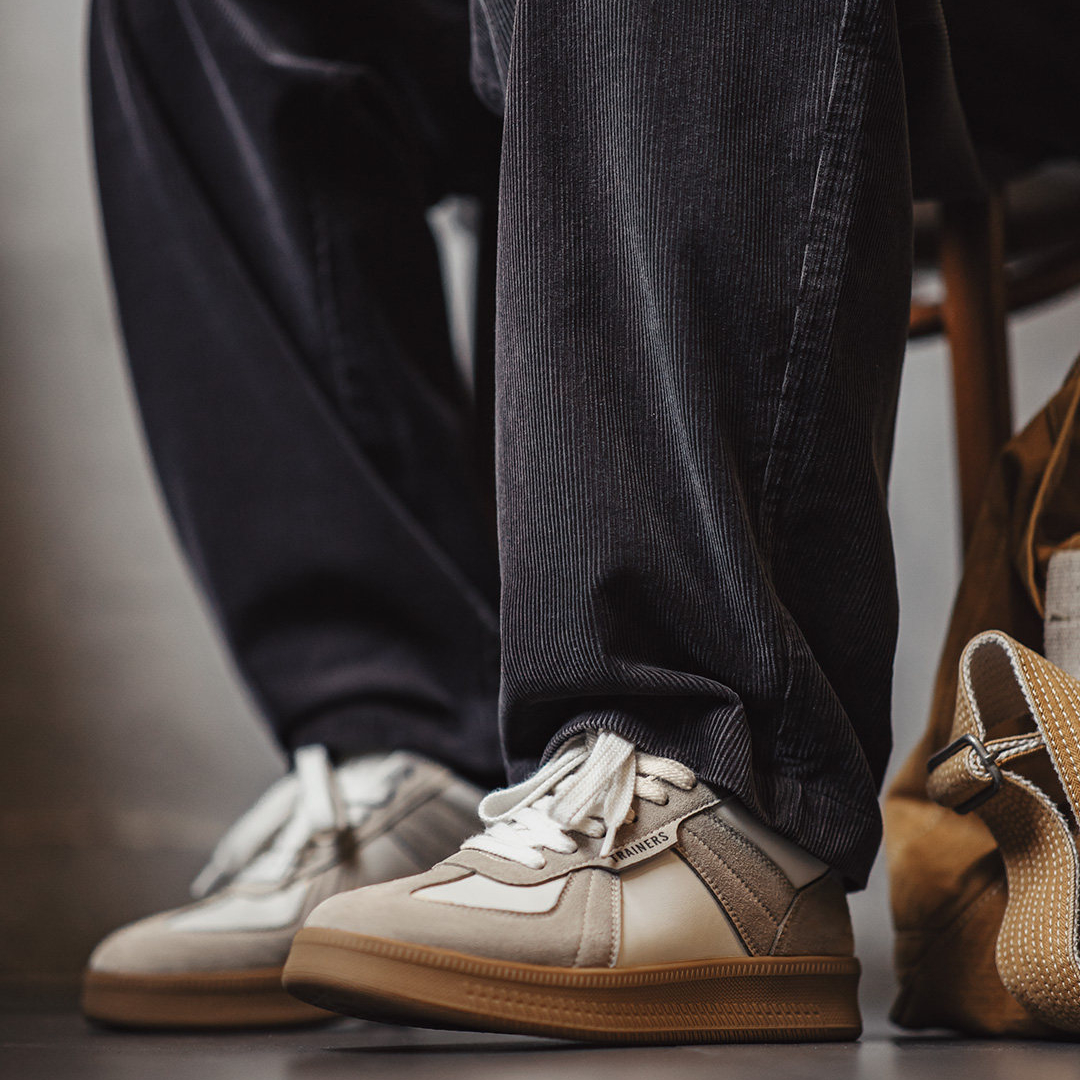 美式德訓板鞋經典復古咖色拼接厚底百搭增高鞋休閒阿甘鞋男款