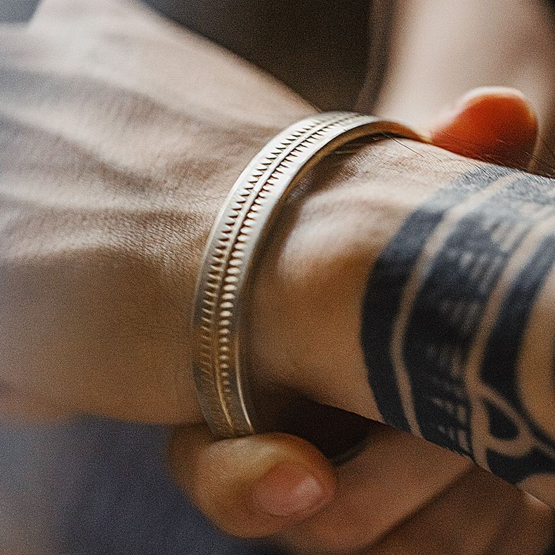 美式復古納瓦霍半環式手鐲印第安開口白銅手環配飾品男女