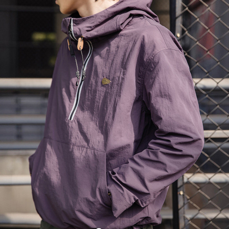 輕戶外機能防風軟殼連帽衛衣輕薄半拉鍊罩衫上衣外套春潮