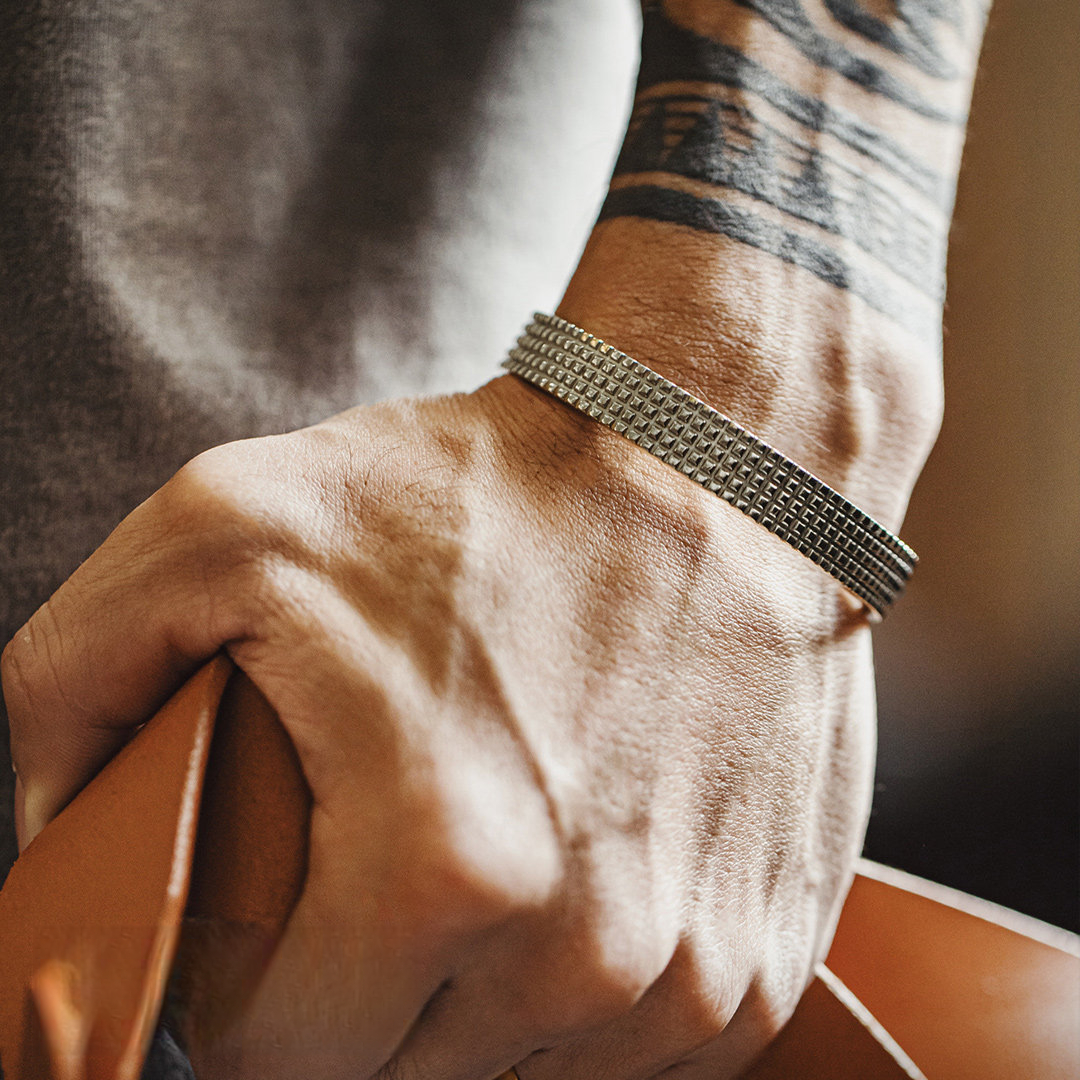 美式復古格瑞德紋半環式手鐲簡約開口白銅手環配飾品男女