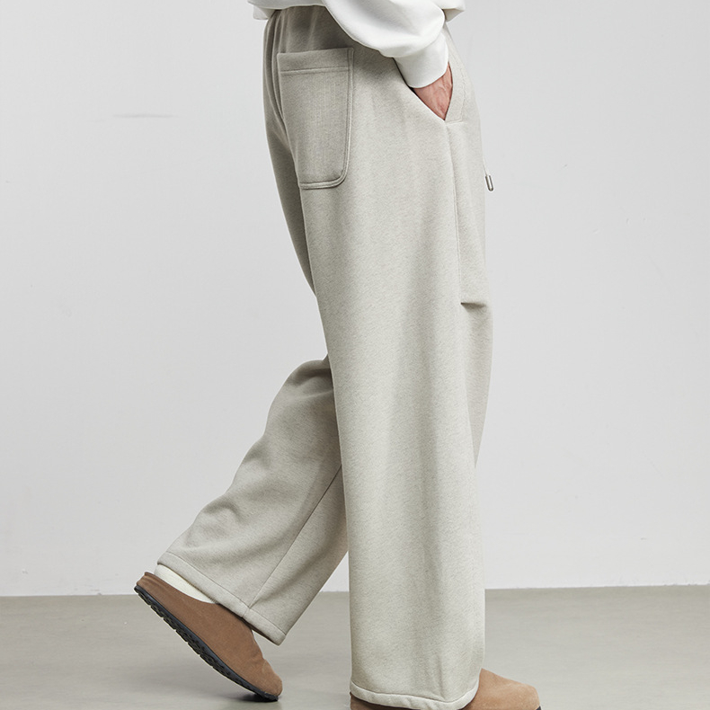 280g寬鬆抽繩休閒褲春季男小標裝飾純色簡約百搭衛褲運動長褲