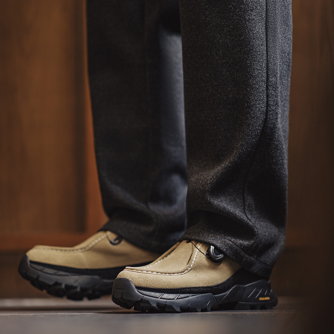 沙脊復古厚底袋鼠鞋男新款增高機能風懶人一腳蹬真皮休閒皮鞋