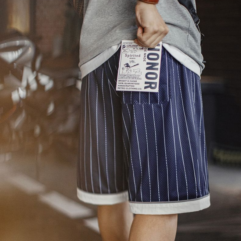 美式復古透氣籃球網眼短褲訓練寬鬆刺繡棒球五分褲男夏