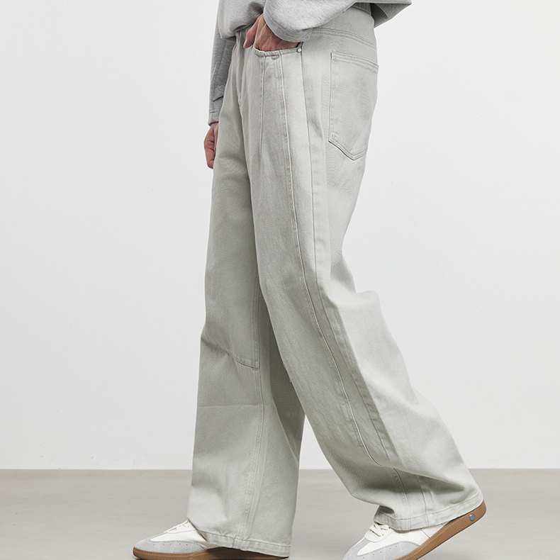淺境彎刀休閒褲男士春秋季2025新款寬鬆直筒純棉闊腿褲子