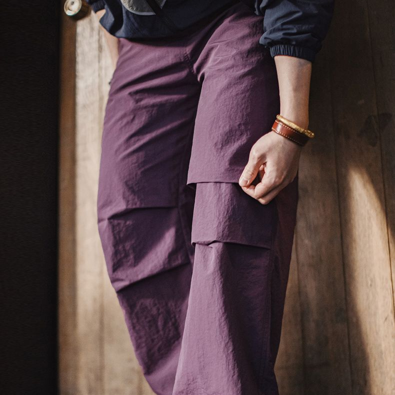 美式復古3D褶皺傘兵褲尼龍肌理感休閒褲vibe直筒長褲男春