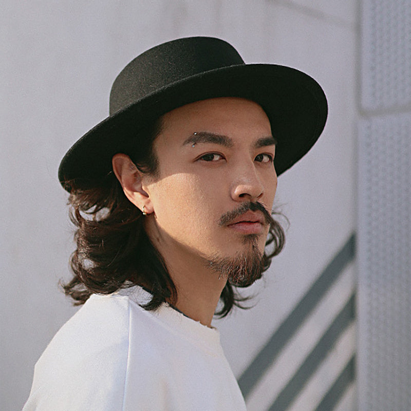 黑色毛呢禮帽可調節暗黑搖滾爵士帽英倫平頂紳士帽子