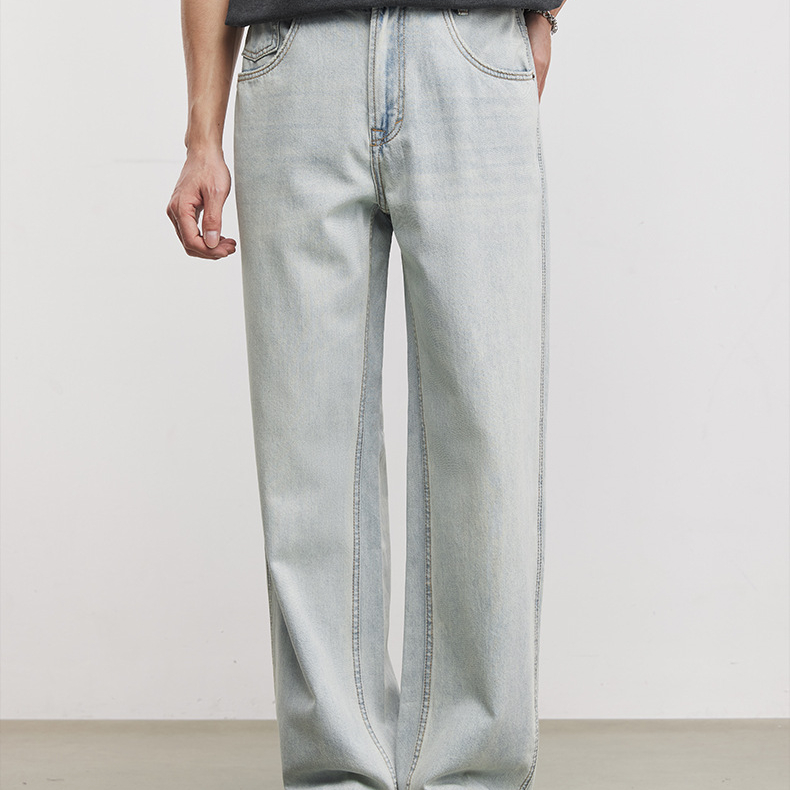美式復古水洗牛仔褲男夏季寬鬆簡約cleanfit休閒褲高街直筒褲