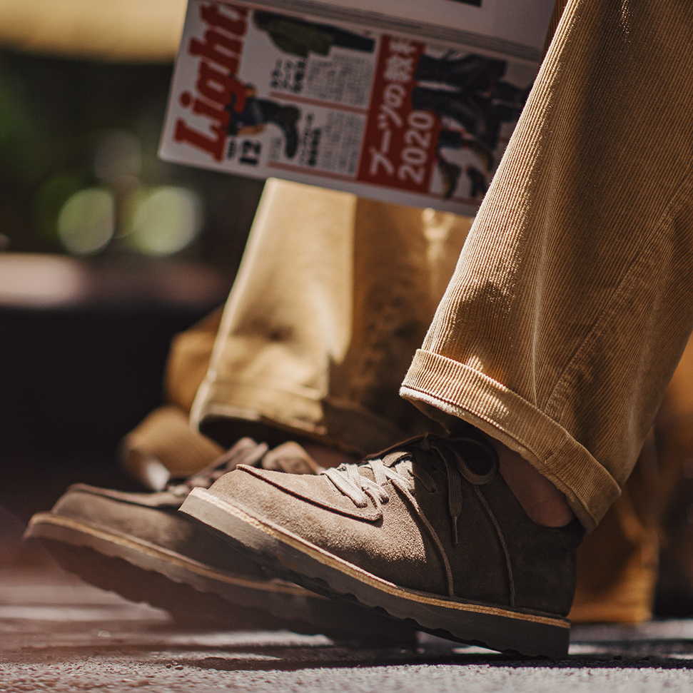 莫卡辛鞋男冬季新款休閒輕便真牛皮美式復古低幫翻毛皮工裝鞋