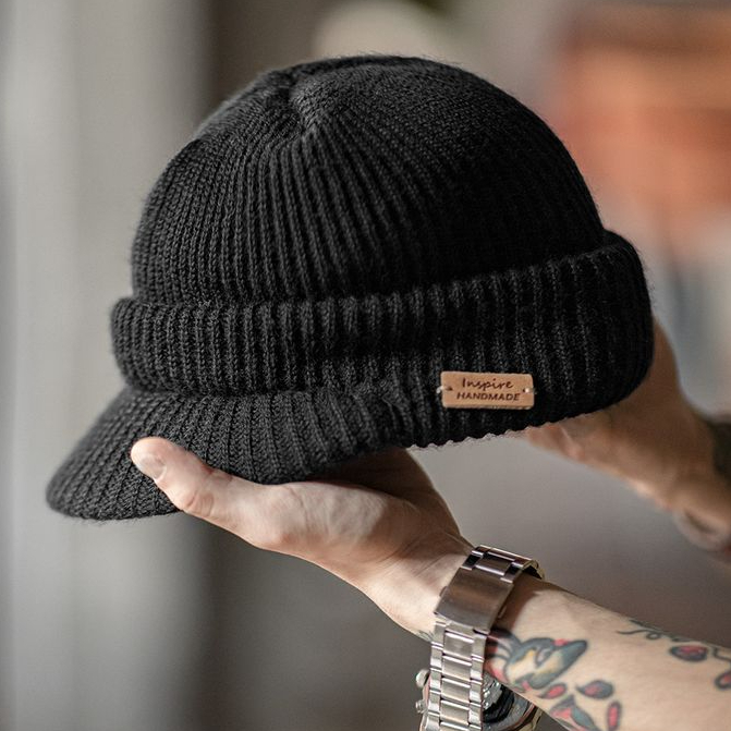 復古黑色針織毛線鴨舌帽包頭護耳防寒保暖羊毛帽子男女冬