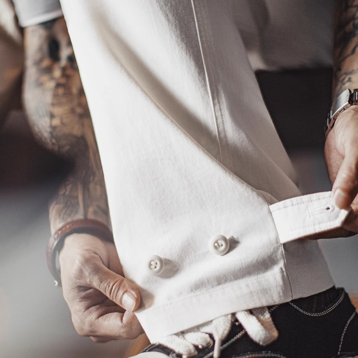 輕美式大口袋休閒褲純棉白色直筒鬆緊腰薄款長褲子男夏秋