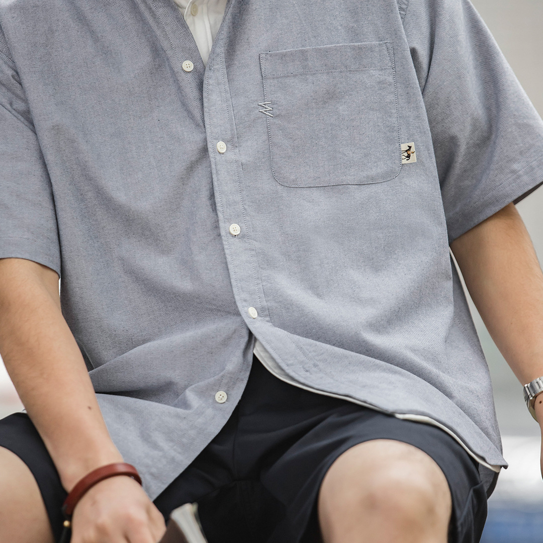 美式復古oversize白色疊穿短袖襯衫寬鬆cityboy襯衣男夏