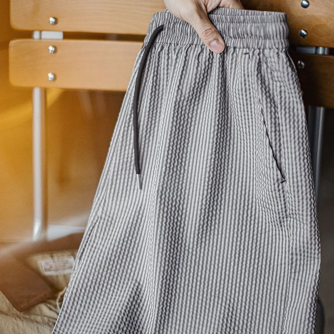 美式休閒泡泡紗短褲棉透氣日系通勤簡約五分褲男春夏