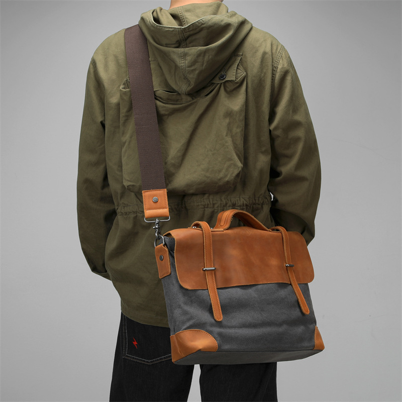 男士復古郵差包休閒單肩斜挎包大容量手提帆布包旅行包男電腦包潮