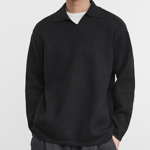 質感針織假兩件重磅毛衣730g海鷗領針織衫上衣男冬季內搭