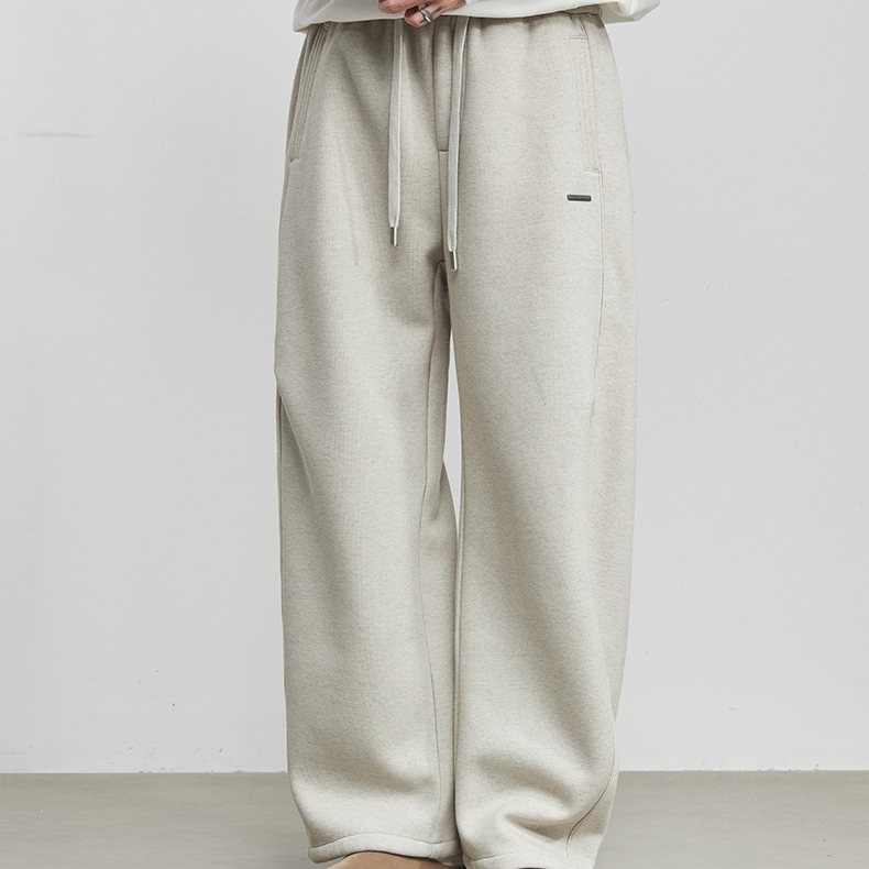 暖砂420g重磅加絨抽繩休閒褲冬季男純色保暖簡約百搭衛褲