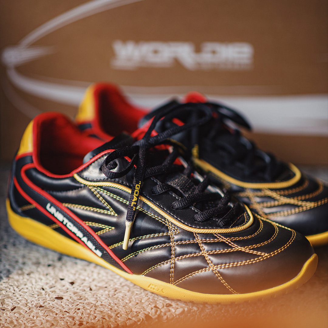 復古足球德訓鞋男春季新款翻蓋皮面黑黃色鞋子平底運動休閒鞋