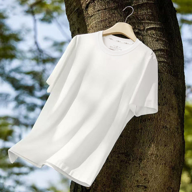 男裝70支匹馬棉短袖T恤棉涼感吸溼抗皺圓領打底純色半袖體恤夏