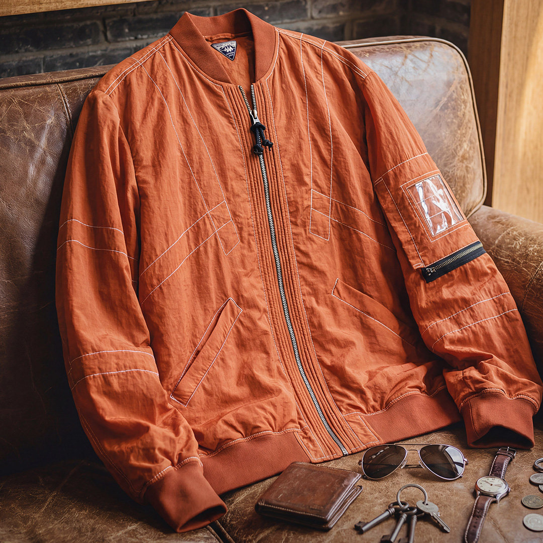 美式明線轟炸機夾克bomber飛行員外套薄款紅色棒球服男春