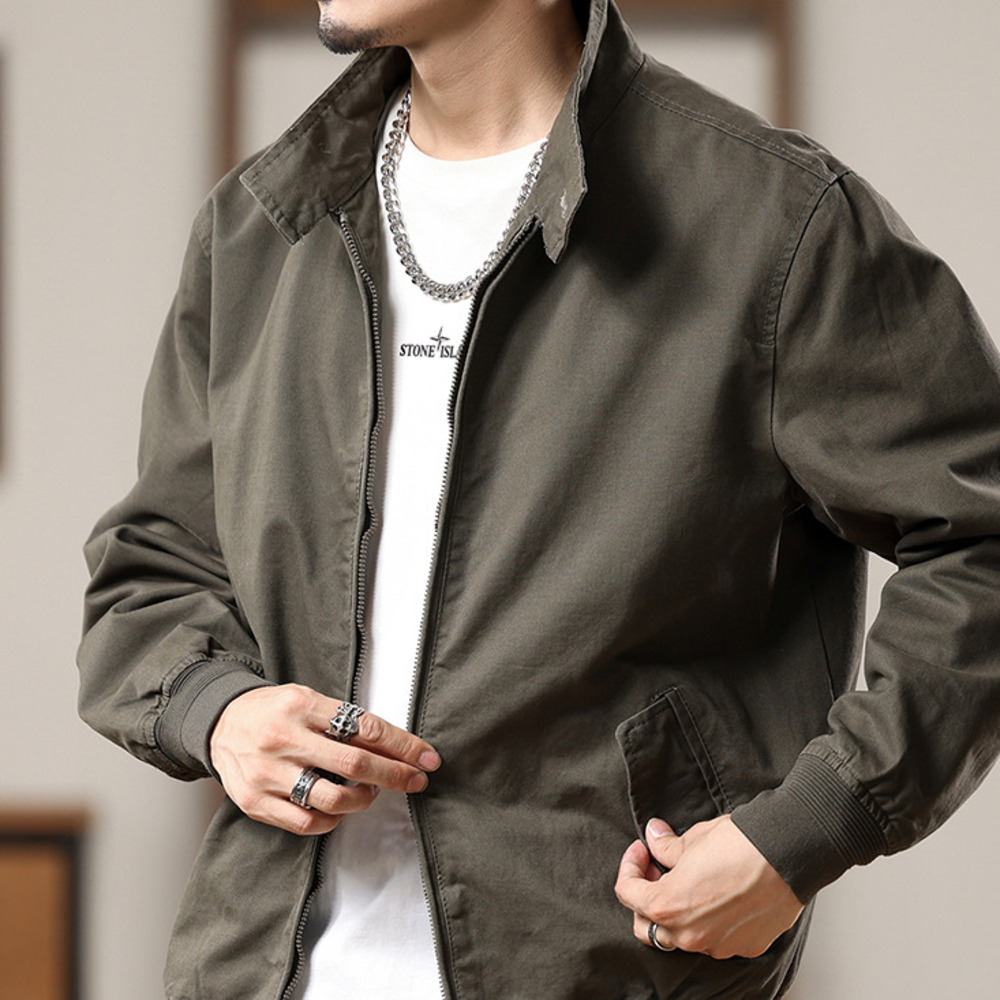 美式復古工裝夾克男春秋季痞帥立領休閑上衣服男士潮牌飛行員外套