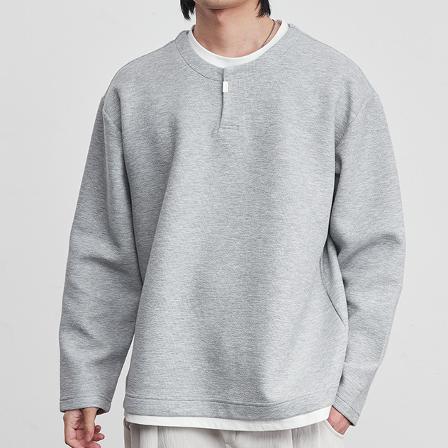 假兩件純色寬鬆長袖T恤男春秋季2026新款休閒百搭打底衫上衣