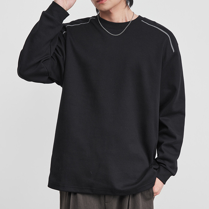 美式黑色長袖T恤2026年春季男款潮牌拉鍊設計感圓領內搭打底