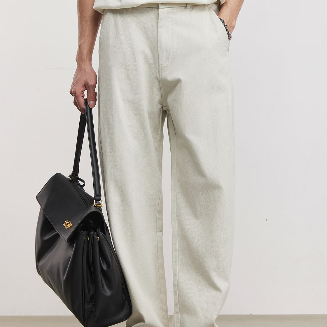 重磅290g極簡垂墜闊腿褲男春夏季純棉寬鬆通勤直筒休閒長褲