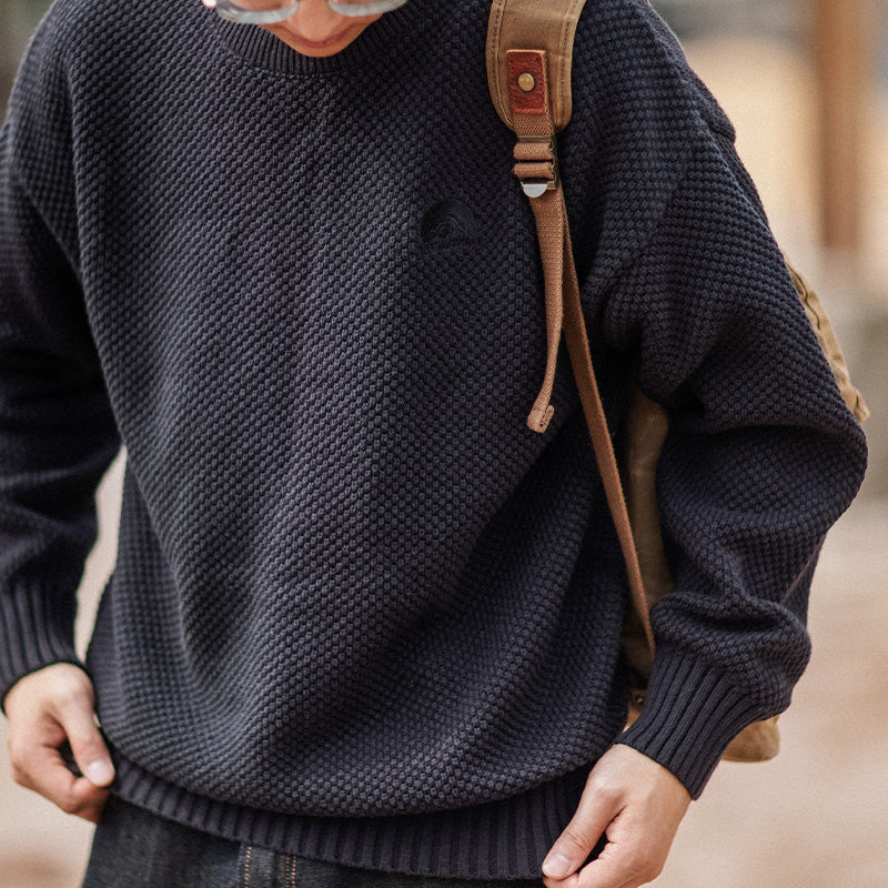 阿美咔叽山系秋冬針織衫圓領純色毛衣寬松落肩套頭打底衫