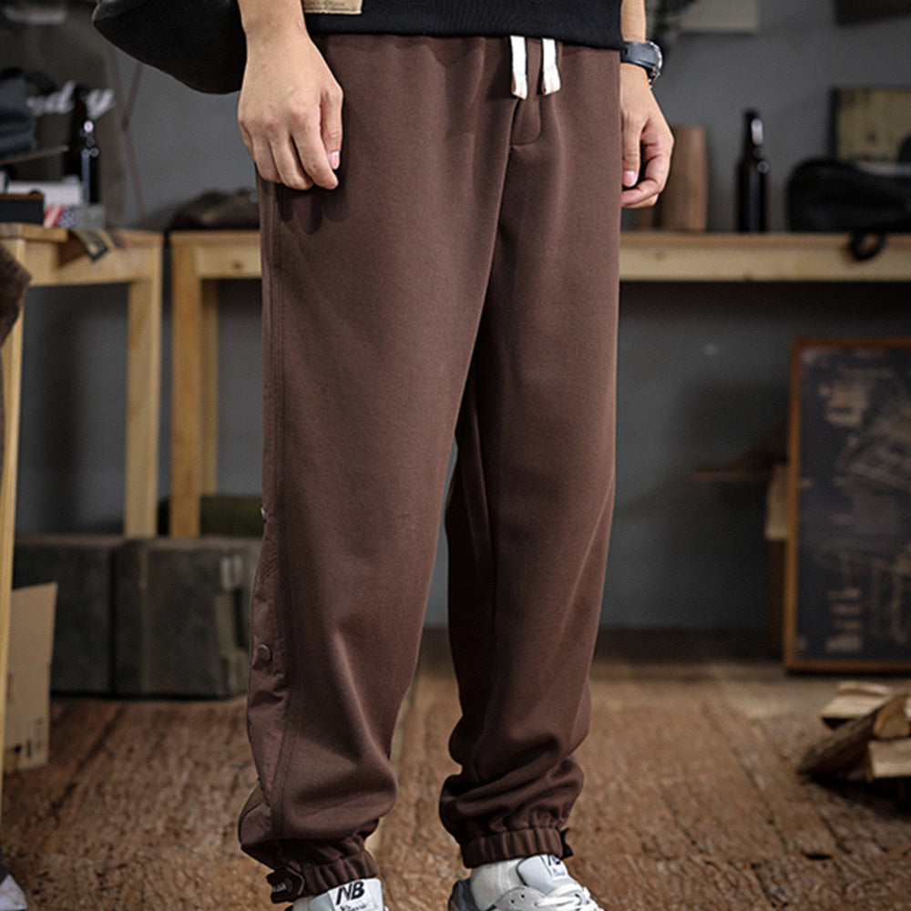 高級感排扣設計休閑褲男寬松大碼運動衛褲百搭潮流秋冬款束腳長褲