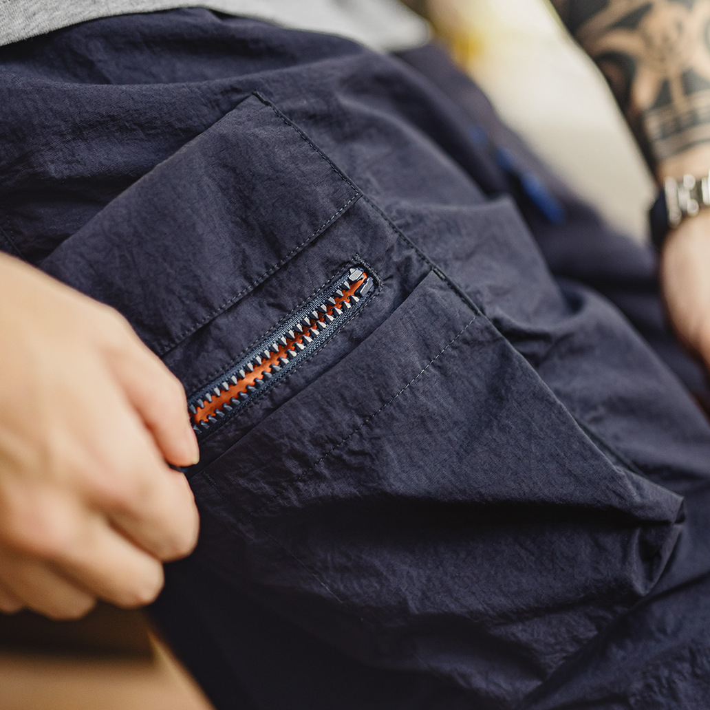 美式多口袋短褲速幹機能藏青色戶外輕薄款抽繩五分褲男夏