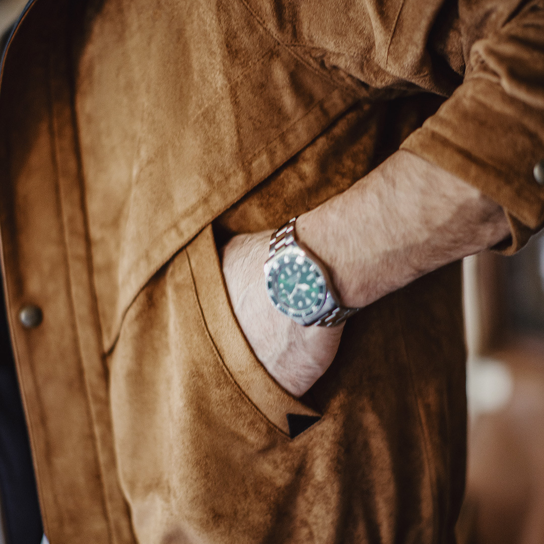 美式復古麂皮絨教練夾克立領短款美拉德翻毛皮外套男秋