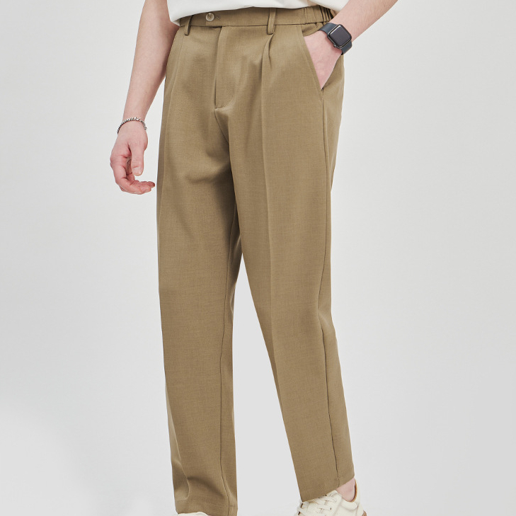 重磅男士休閒褲夏季新款抗皺梭織寬鬆直筒西褲九分褲