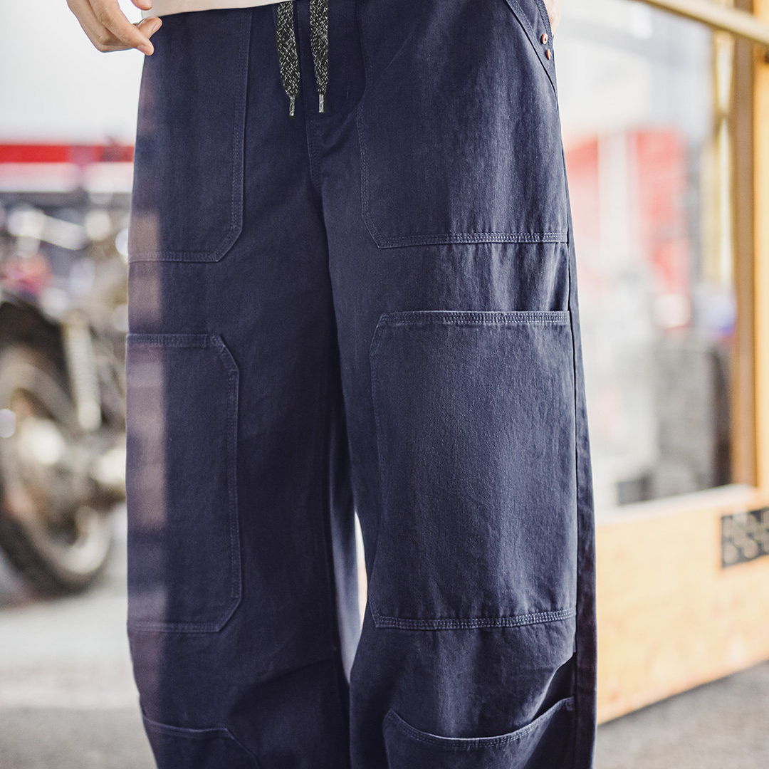 美式復古水洗多口袋工裝伐木褲純棉闊腿束腳休閒褲子男春