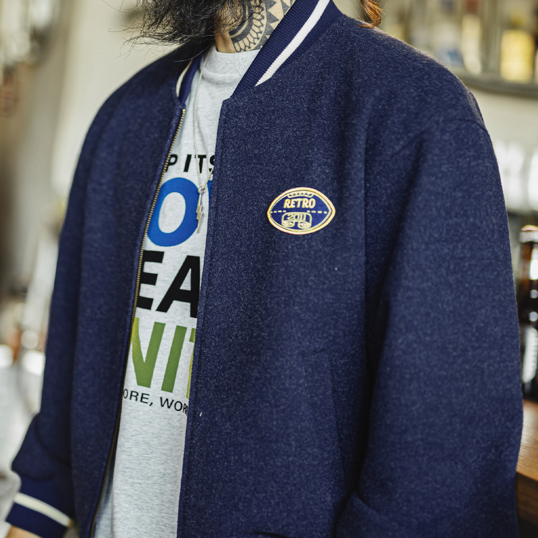 美式復古藍色針織棒球服夾克痞帥刺繡撞色短款外套男士秋