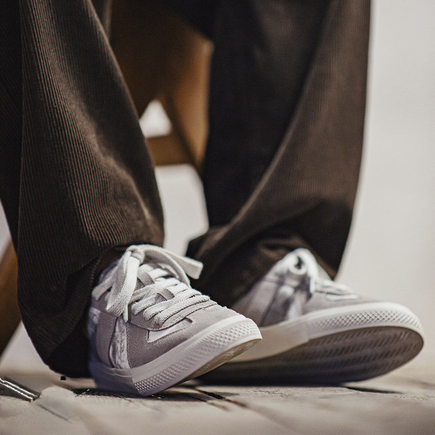 灰影德訓鞋男春季新款復古扎染帆布板鞋平底休閒百搭阿甘鞋子