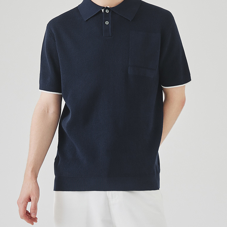 商務休閒針織短袖polo衫男高級感夏季撞色翻領上衣馬球衫