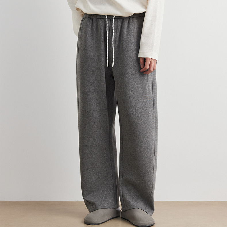 淺灰色直筒褲子男秋季新款美式彎刀運動寬鬆垂感闊腿衛褲