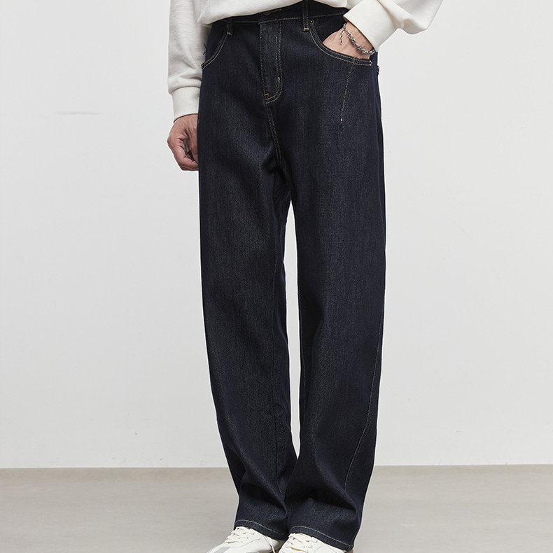 藍染500G重磅美式復古牛仔褲男秋季水洗時尚簡約直筒褲