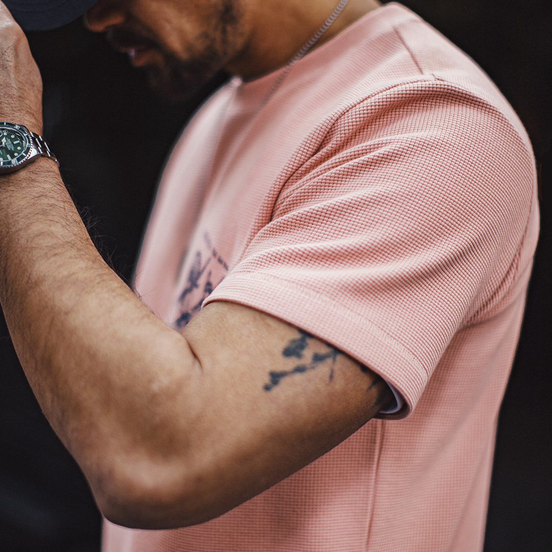 美式復古華夫格圓領短袖T恤阿美咔嘰印第安印花上衣男夏