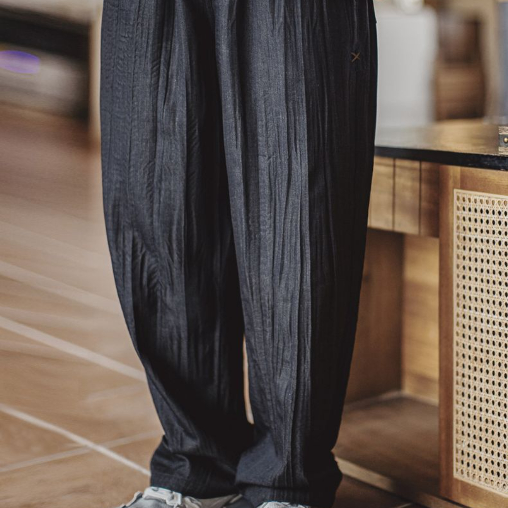 美式休閒水波紋褶皺坐禪褲日系鬆弛cityboy休閒褲男春夏