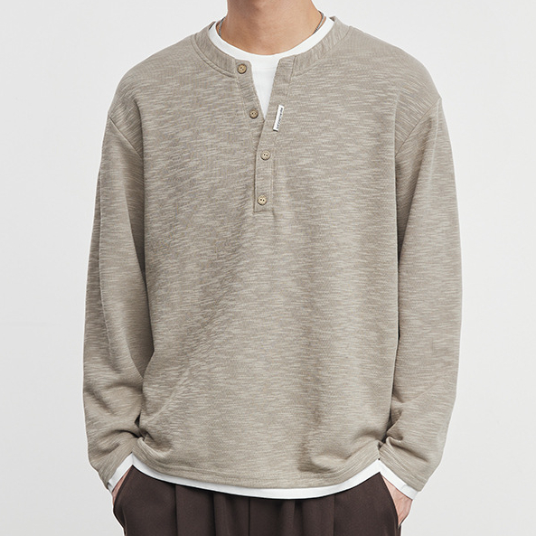 巷序時尚復古亨利領衛衣男秋冬寬鬆休閒假兩件套頭衫