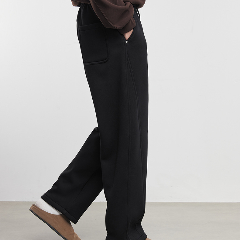 柔垂男裝寬鬆休閒加厚衛褲男秋冬垂感直筒運動褲純色長褲