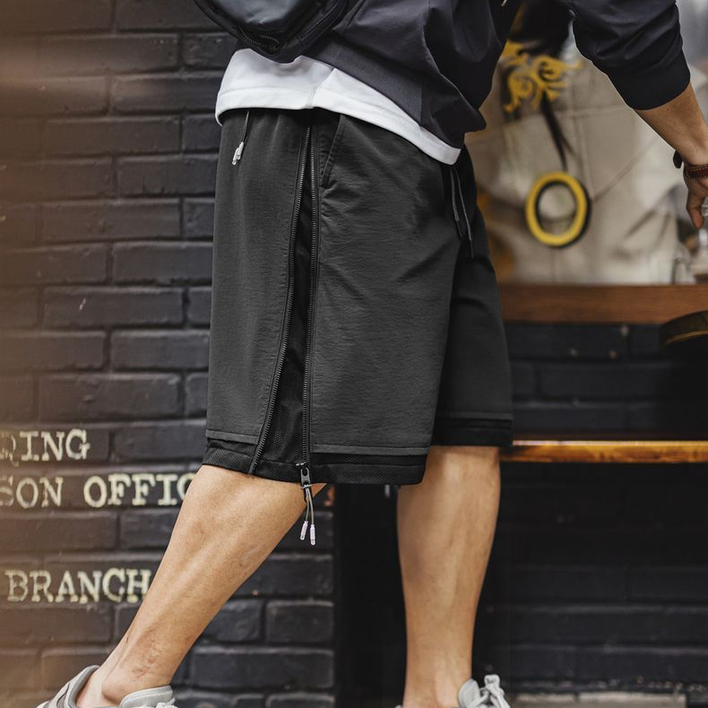 美式戶外機能側拉鍊短褲日系寬鬆透氣運動五分褲潮男夏