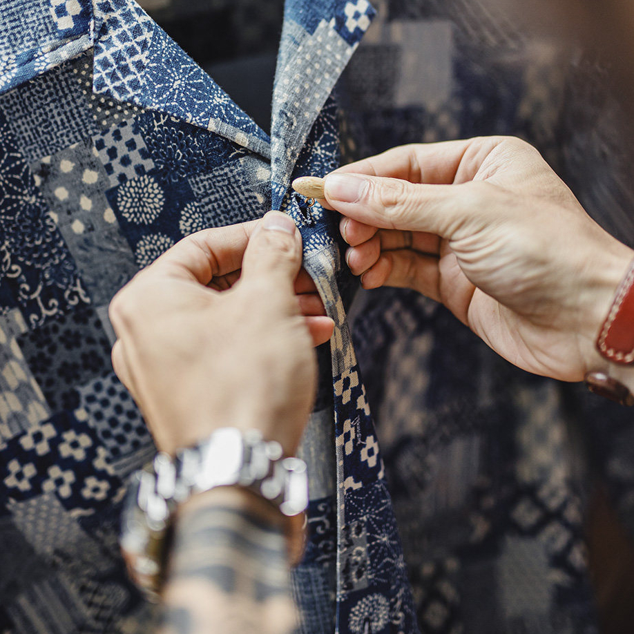 美式復古Boro古布短袖襯衫vintage印花牛仔襯衣外套男夏