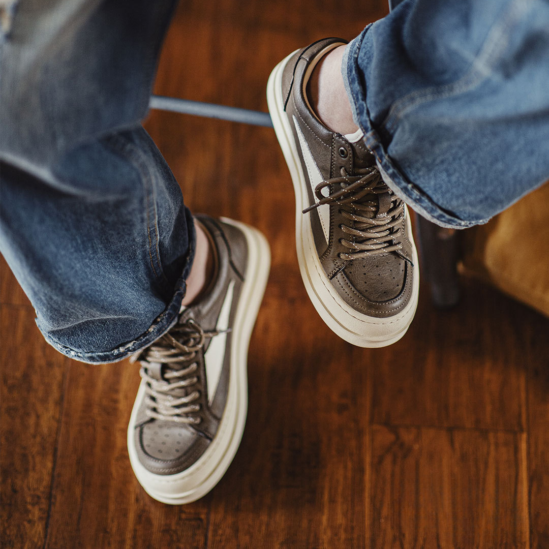 秋季新款男士復古RO美式高街板鞋厚底增高棕色cleanfit休閒鞋