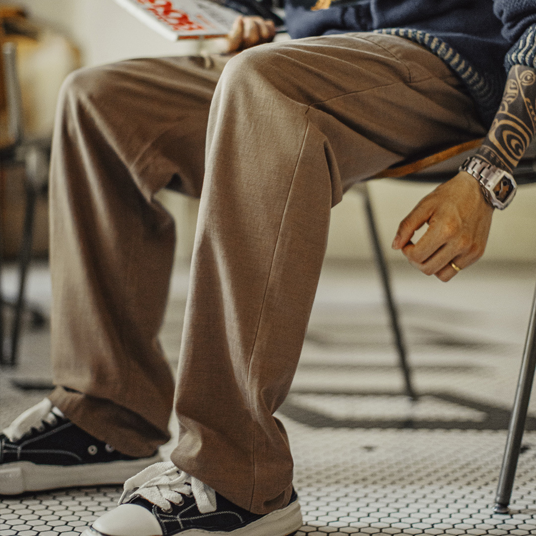 美式復古萊賽爾天絲貝克褲休閒束腳直筒藏青色長褲子男秋