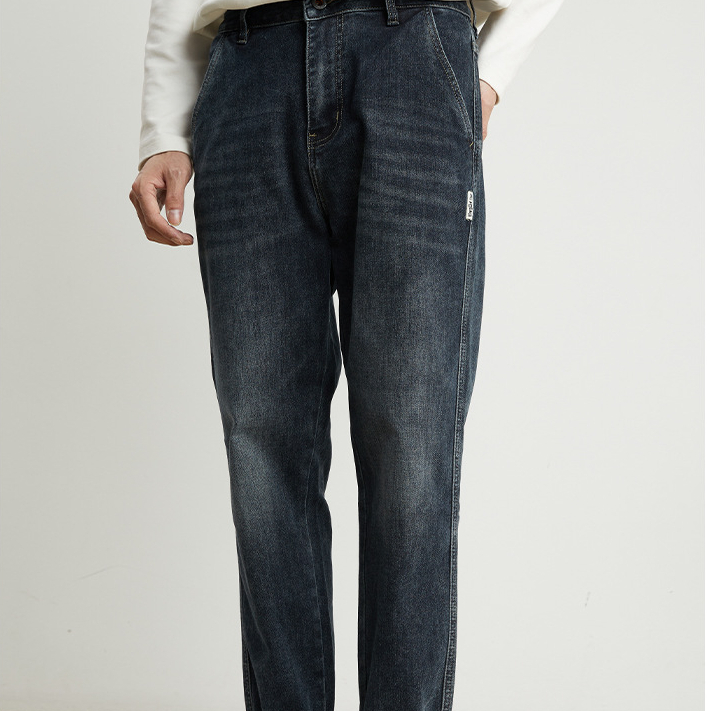 春季水洗牛仔褲男士微寬鬆直筒潮牌百搭彈力休閒長褲子男