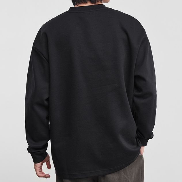 男士長袖T恤寬鬆微闊幾何設計打底衫春季圓領輯明線套頭上衣