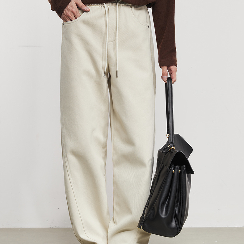 疏影復古百搭直筒加絨加厚休閒褲男冬季垂感拖地寬鬆褲子